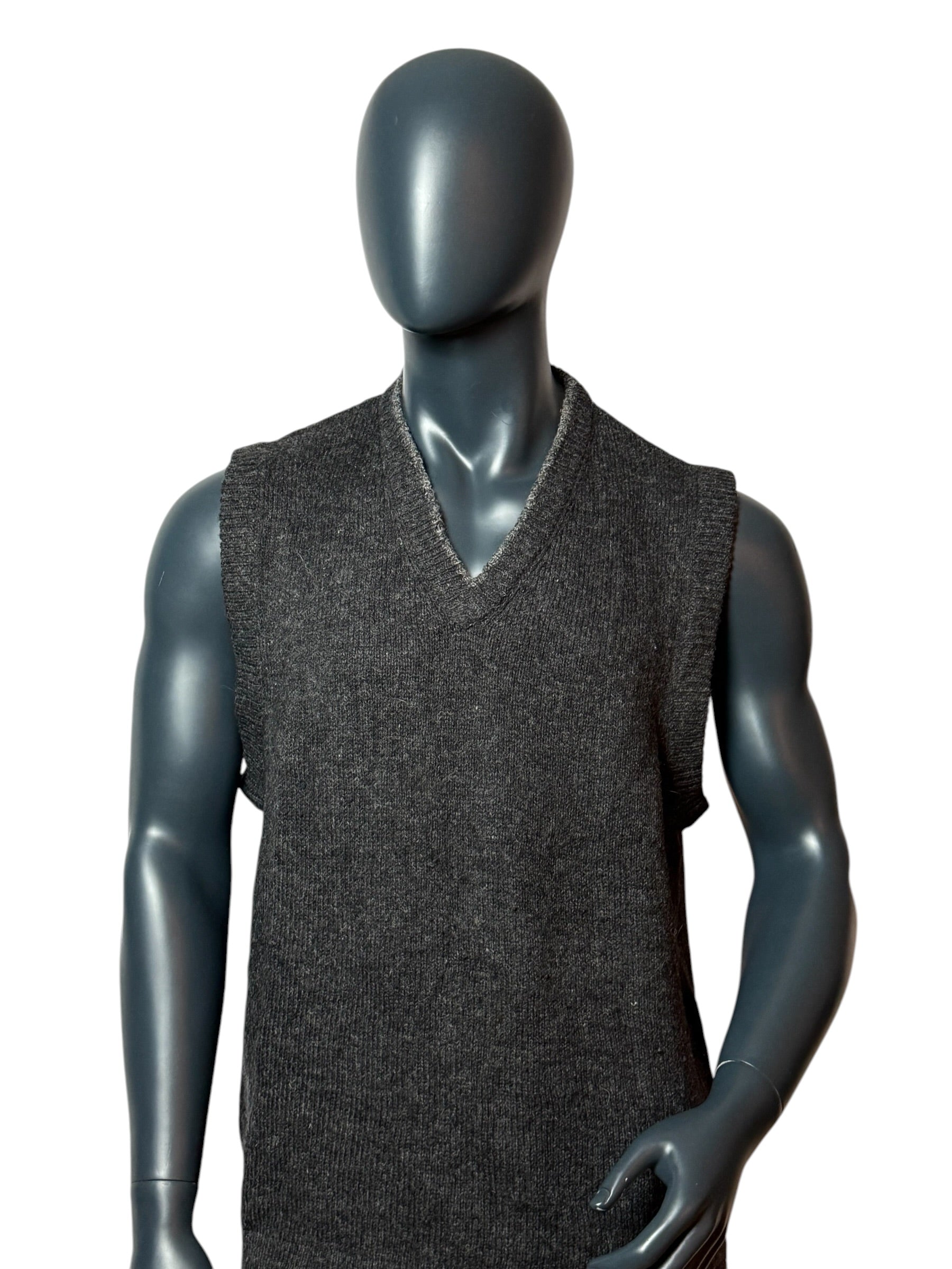 Vintage Strickweste Grau, V-Neck, Retro Knit Vest 90s Minimal Style